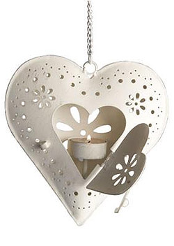 White Heart Hanging Tealight Holder