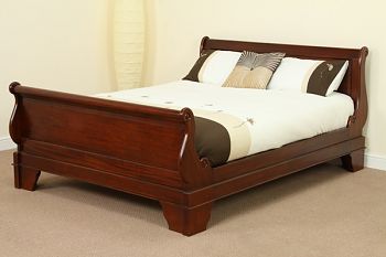Sleigh Solid Mahogany Double Bed with High Footboard