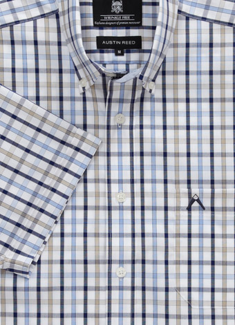 Relaxed Fit Tan Wrinklefree Check Shirt